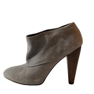 Cole Haan gray suede wooden cone heel ankle boots size 8B